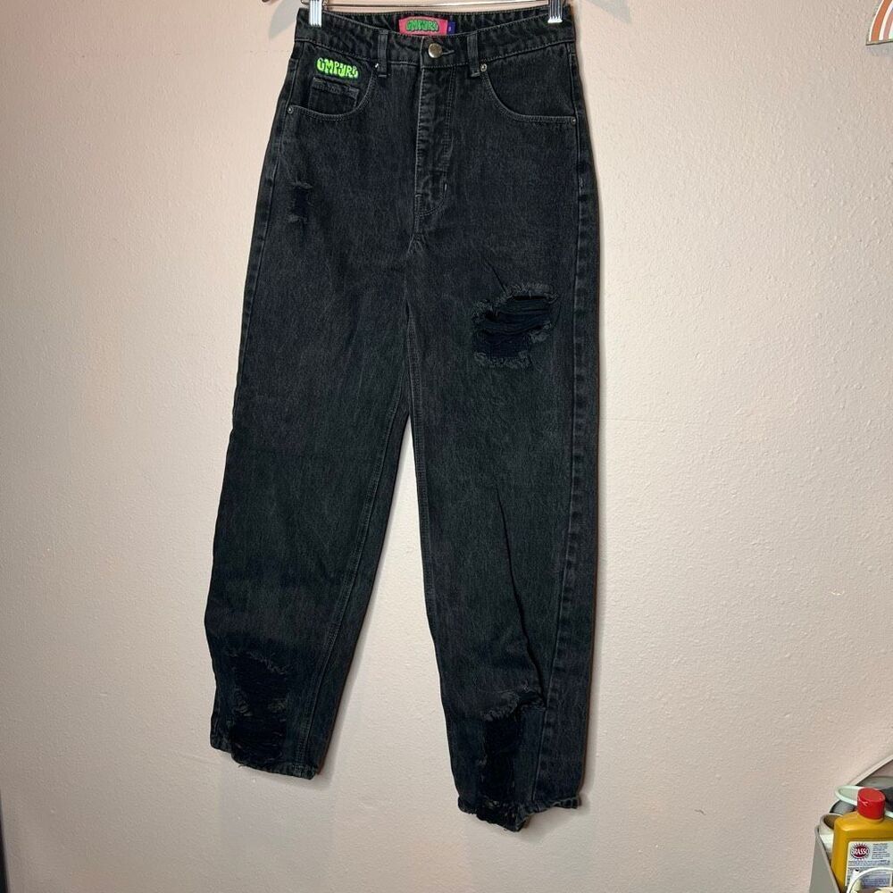 Empyre Tori Destroyed Sabbath black wash skate jeans featuring grunge-style rips